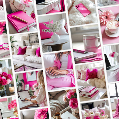 Pink Stock Photos Bundle (Hot Pink Aesthetic) | 35 Images | Canva Download | 3 Sizes Boundless PLR