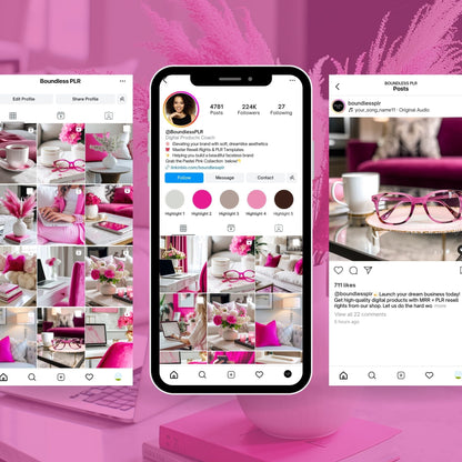 Pink Stock Photos Bundle (Hot Pink Aesthetic) | 35 Images | Canva Download | 3 Sizes Boundless PLR