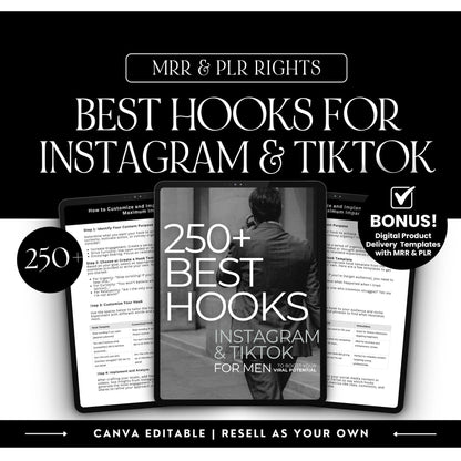 250+ Best Hooks for Men | Editable Instagram & TikTok Guide with PLR & MRR