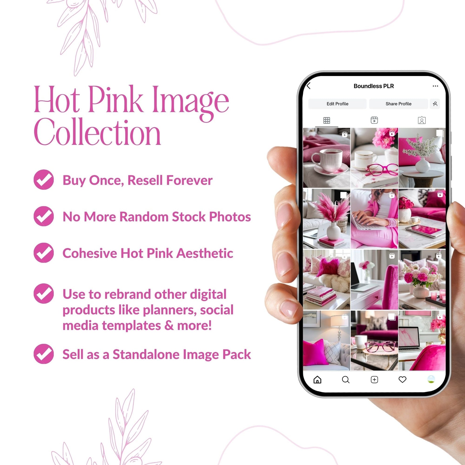 Pink Stock Photos Bundle (Hot Pink Aesthetic) | 35 Images | Canva Download | 3 Sizes Boundless PLR