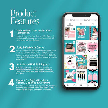 Social Media Management Templates | 60 Editable Canva Instagram Posts | MRR & PLR Resell Rights Boundless PLR