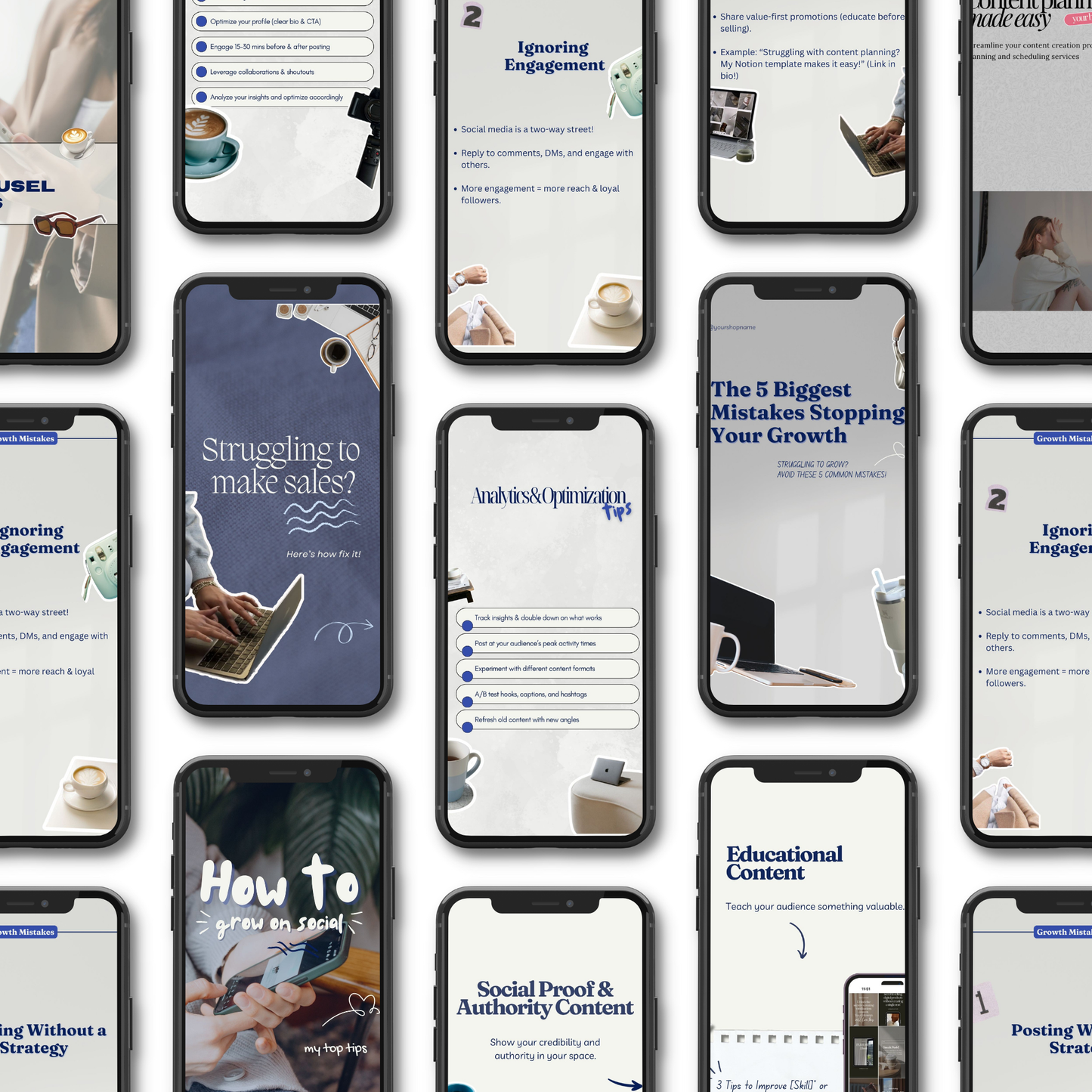 100+ Blue Instagram Carousel Templates, Faceless Marketing, MRR PLR Canva Editable Boundless PLR