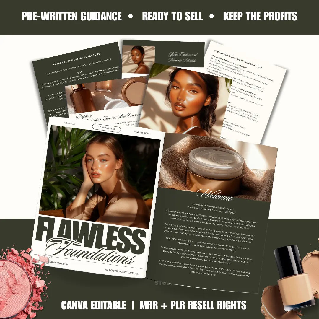 Flawless Foundations – Canva Editable Skincare eBook with PLR & MRR Resell Rights Boundless PLR