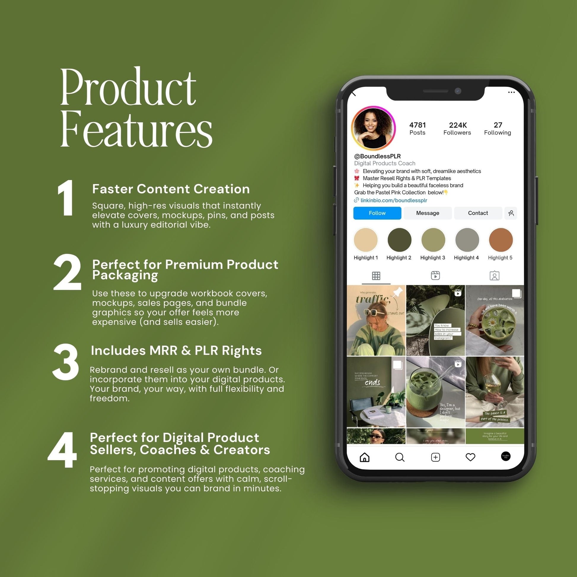Sage Aesthetic Instagram Templates (Portrait) | 50 Canva Templates | MRR + PLR Boundless PLR