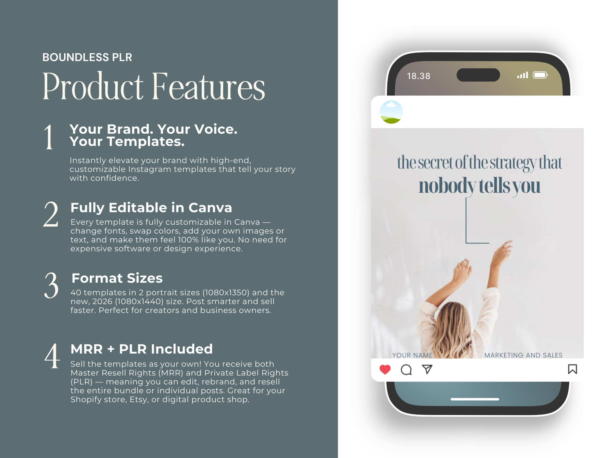Instagram Templates Canva | PLR MRR Resell Rights | Social Media Templates | Marketing Coach | Blue White Aesthetic | 1080x1350 & 1080x1440 Boundless PLR