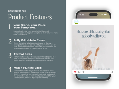 Instagram Templates Canva | PLR MRR Resell Rights | Social Media Templates | Marketing Coach | Blue White Aesthetic | 1080x1350 & 1080x1440 Boundless PLR
