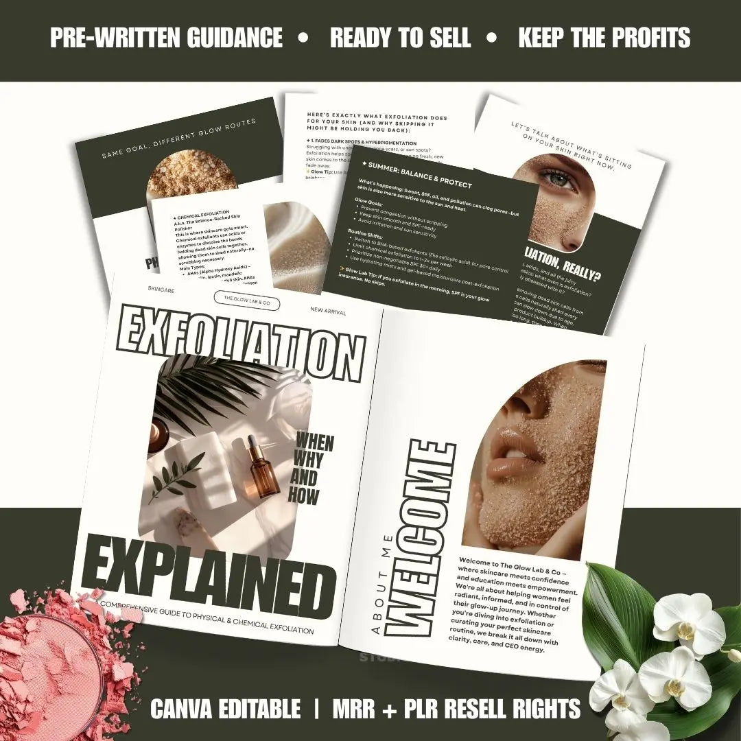 Exfoliation Explained – Canva Editable Skincare eBook with PLR & MRR Resell Rights Boundless PLR