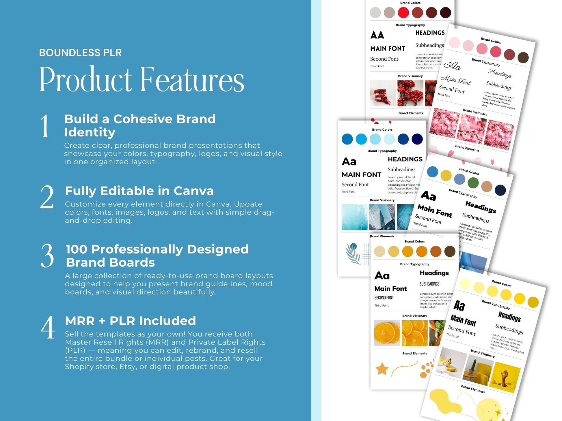100 Canva Brand Board Templates for Marketing | PLR & MRR Resell Rights | Pinterest Mood Board Boundless PLR