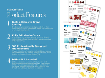 100 Canva Brand Board Templates for Marketing | PLR & MRR Resell Rights | Pinterest Mood Board Boundless PLR