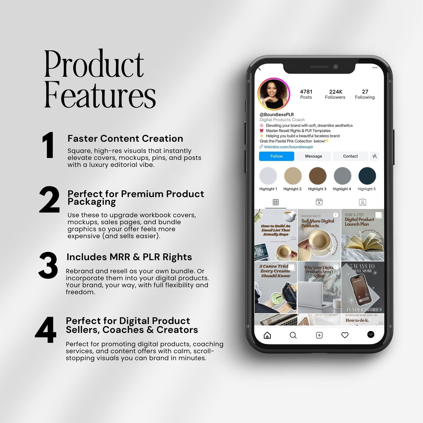 Instagram Templates Canva | Coaching Instagram | 400+ Bonus Stickers & Grid Planners | MRR + PLR Resell Rights Boundless PLR