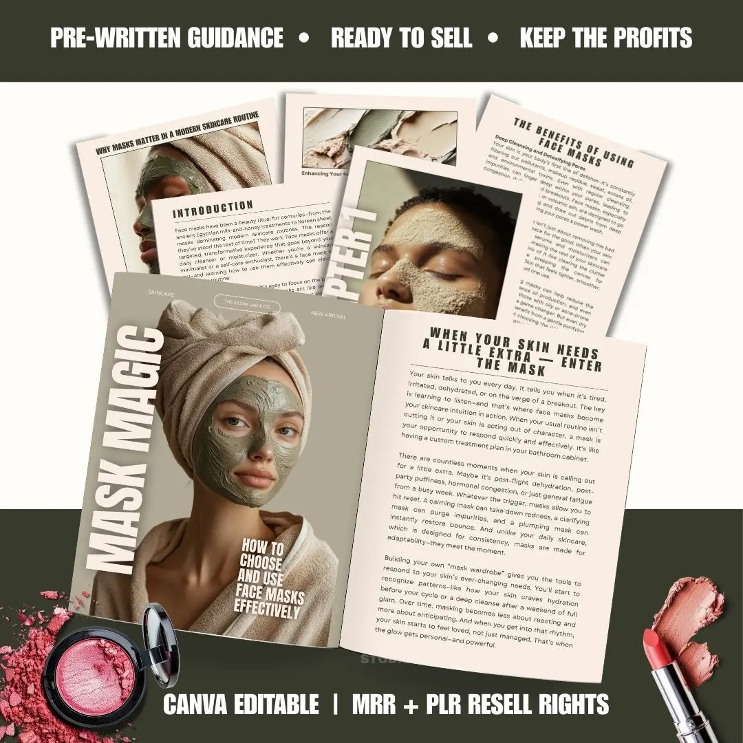 Mask Magic Canva Guide – Editable Skincare eBook with PLR & MRR Resell Rights Boundless PLR