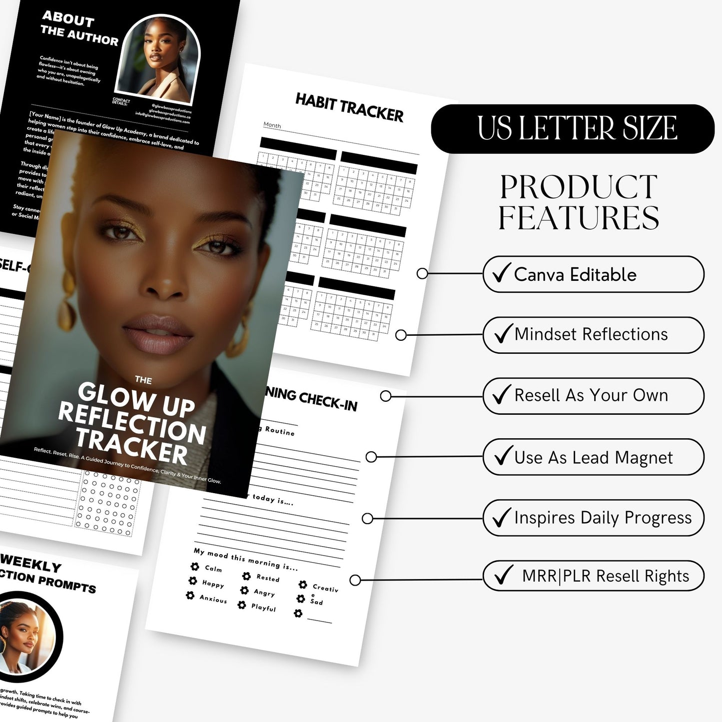 Glow-Up Digital Planner & Social Media Bundle | Canva Editable Template | PLR MRR Rights Included