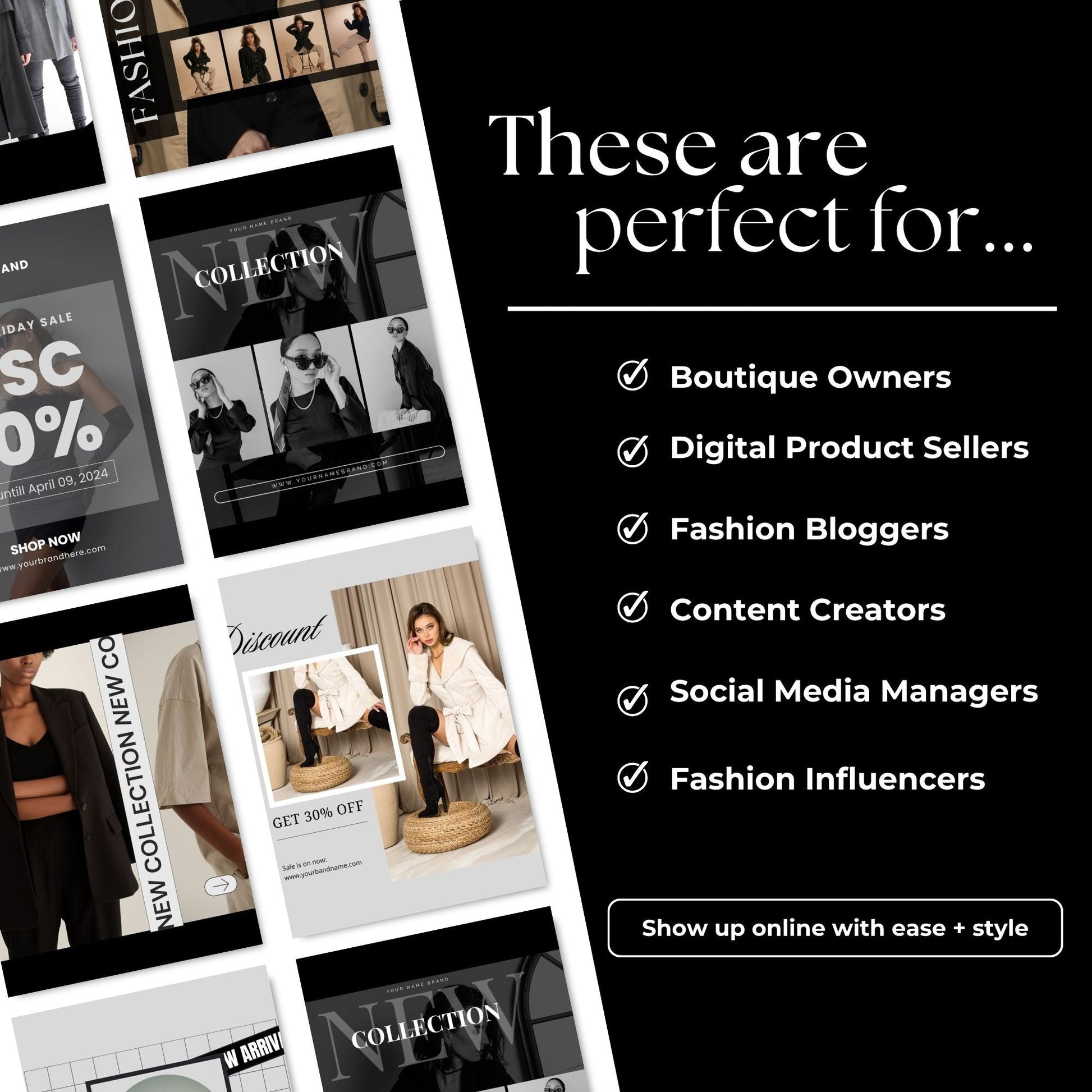 Fashion Social Media Templates | Canva Editable | MRR & PLR Resell Rights – 3 Sizes (1080×1080, 1080×1350, 1080×1920) Boundless PLR