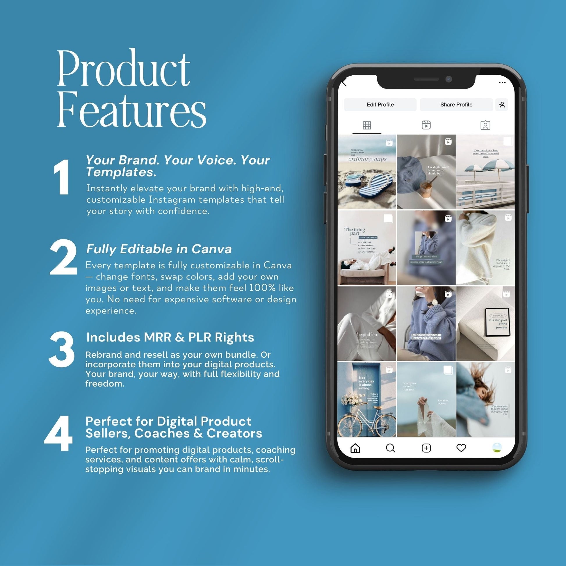 The Mindful Marketer: 50 Strategic Instagram Portrait Templates (MRR & PLR) Boundless PLR