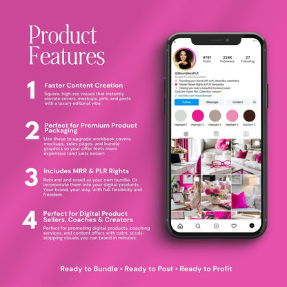 Pink Stock Photos Bundle (Hot Pink Aesthetic) | 35 Images | Canva Download | 3 Sizes Boundless PLR