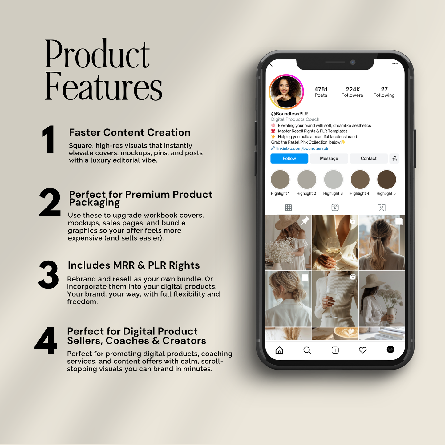 AI Stock Photos Bundle | 92 Beige Aesthetic Photos with PLR & MRR Rights