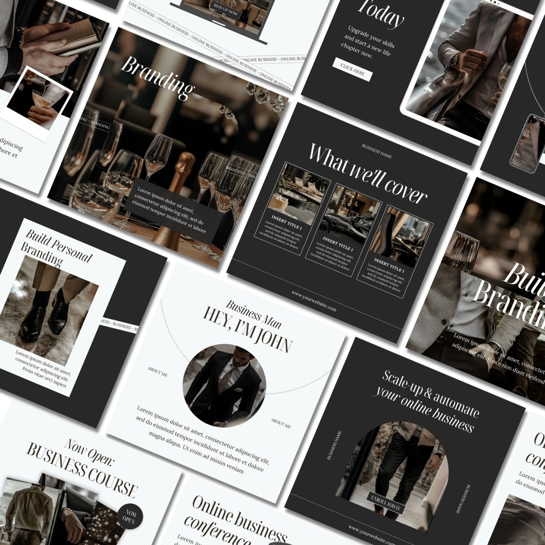 PLR Instagram Luxe Men's Templates Bundle: 100 Posts, 100 Stories & 100 Bonus AI Images | Canva Editable - Boundless PLR