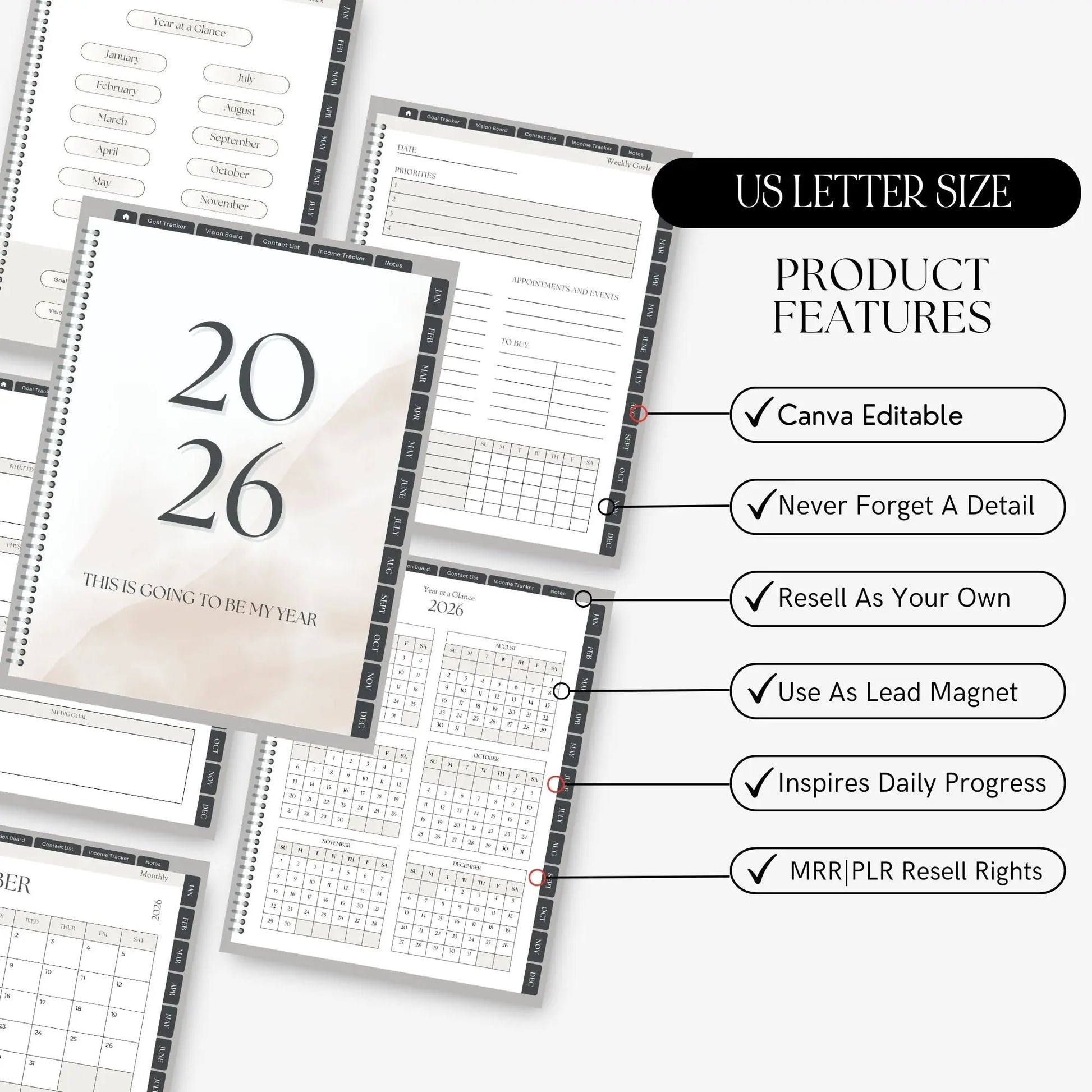 2026 Digital Planner Hyperlinked | Canva Editable with MRR + PLR Resell Rights Boundless PLR