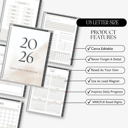 2026 Digital Planner Hyperlinked | Canva Editable with MRR + PLR Resell Rights Boundless PLR