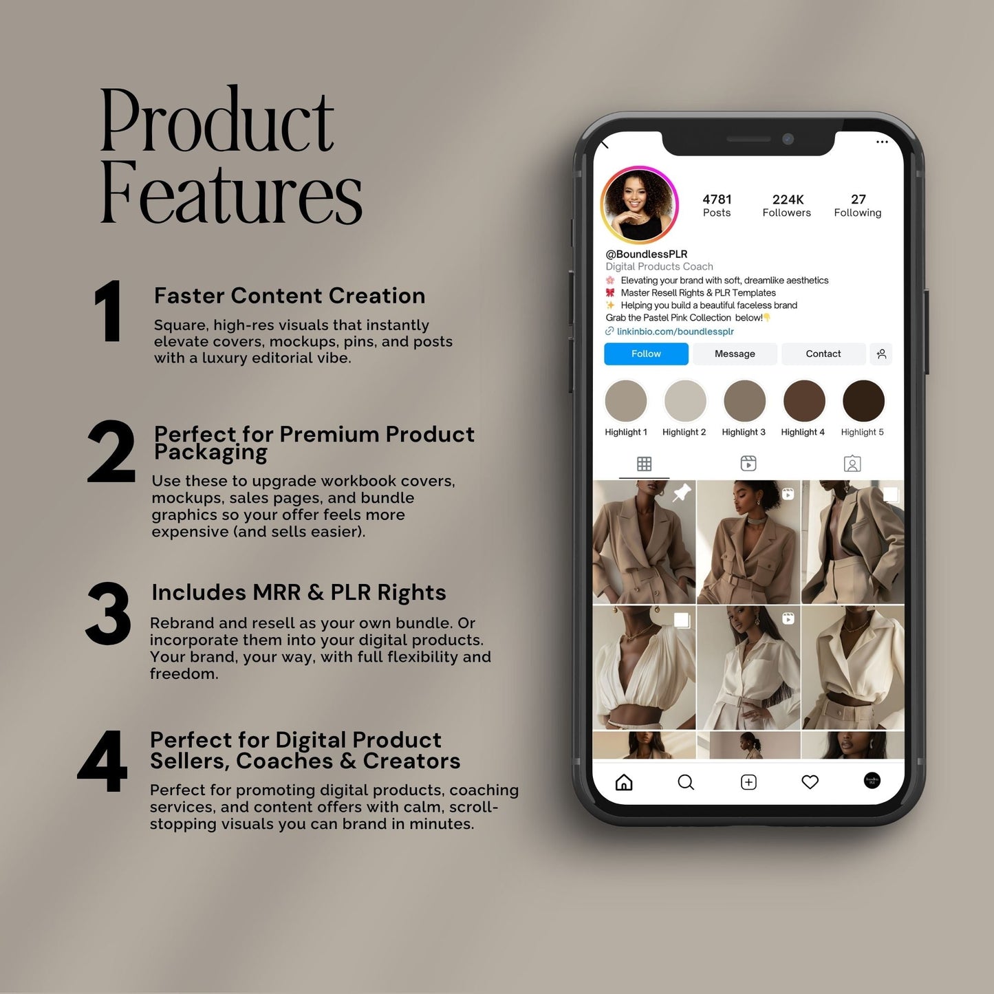 Beige Stock Photo Bundle for Black Women | Neutral Luxury Lifestyle Branding Images | Feminine CEO Aesthetic | Instagram Pinterest Social Media | MRR PLR Resell Rights Boundless PLR