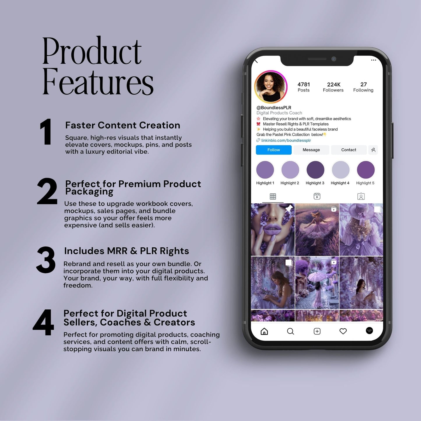 Purple Parisian AI Stock Images | 102 Lavender Aesthetic Canva Images with MRR + PLR Boundless PLR