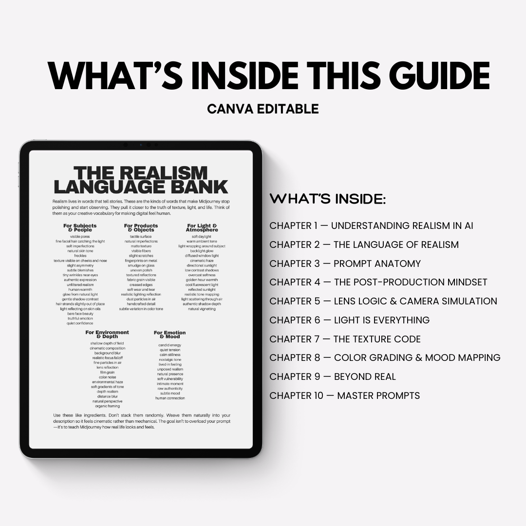 Hyperrealism Midjourney 101 |Guide to Professional-Looking Realistic Images | Canva Editable | MRR + PLR Included Boundless PLR