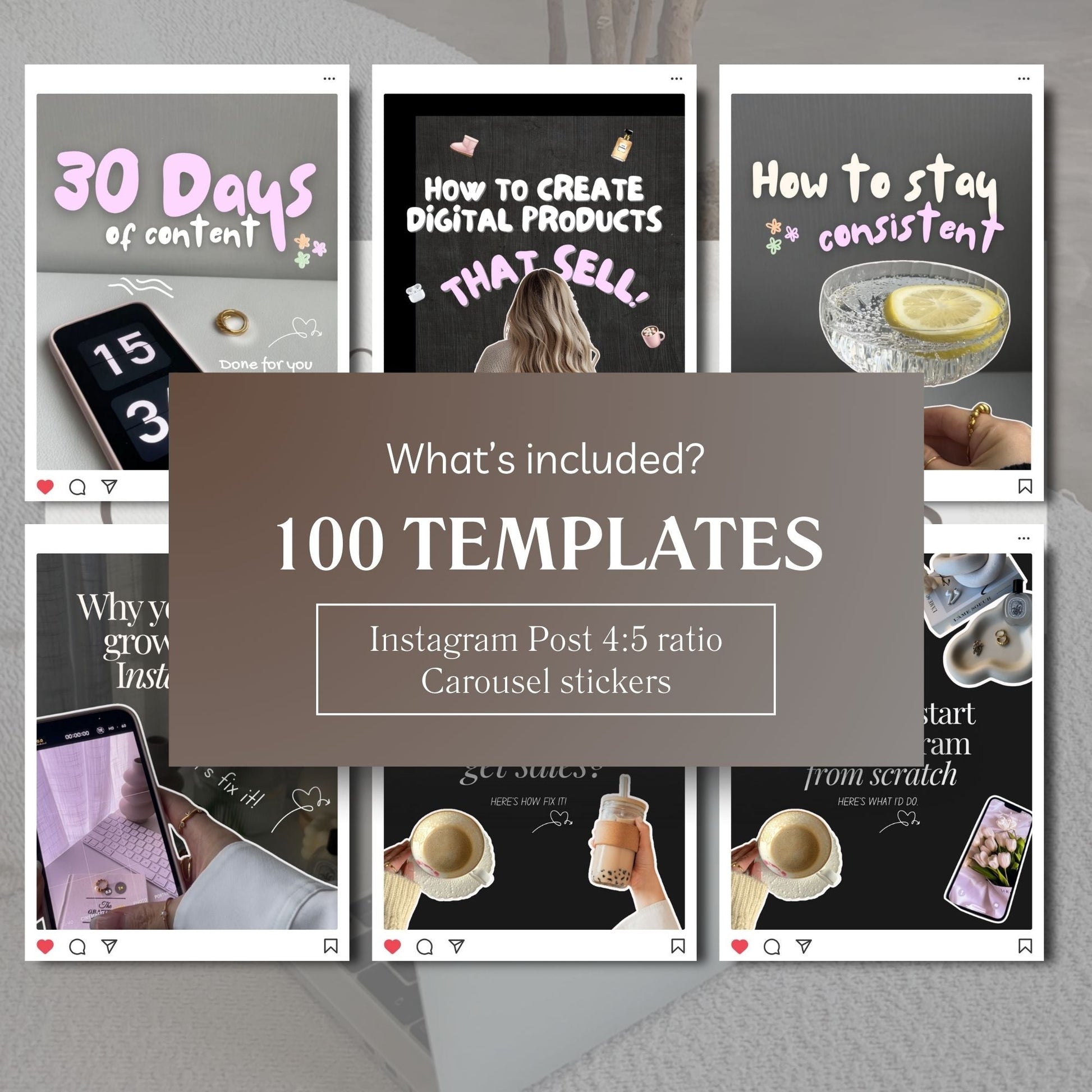 Instagram Scrapbook Carousel Templates (90 Canva Editable) + 400+ Carousel Stickers Bonus | PLR + MRR Rights Boundless PLR