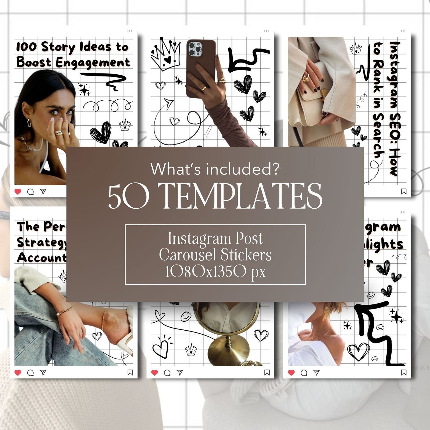 Instagram Carousel Templates (50) | Canva Editable Scrapbook | PLR + MRR