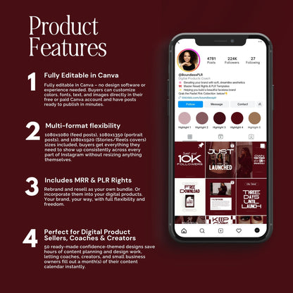 Canva Instagram Templates – Radiant Confidence Pack (50 Templates, MRR + PLR)