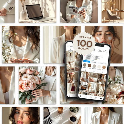 Luxury Feminine Branding Stock Photos | 100+ Neutral Aesthetic Images for Canva | MRR & PLR Faceless Marketing Content Bank Boundless PLR