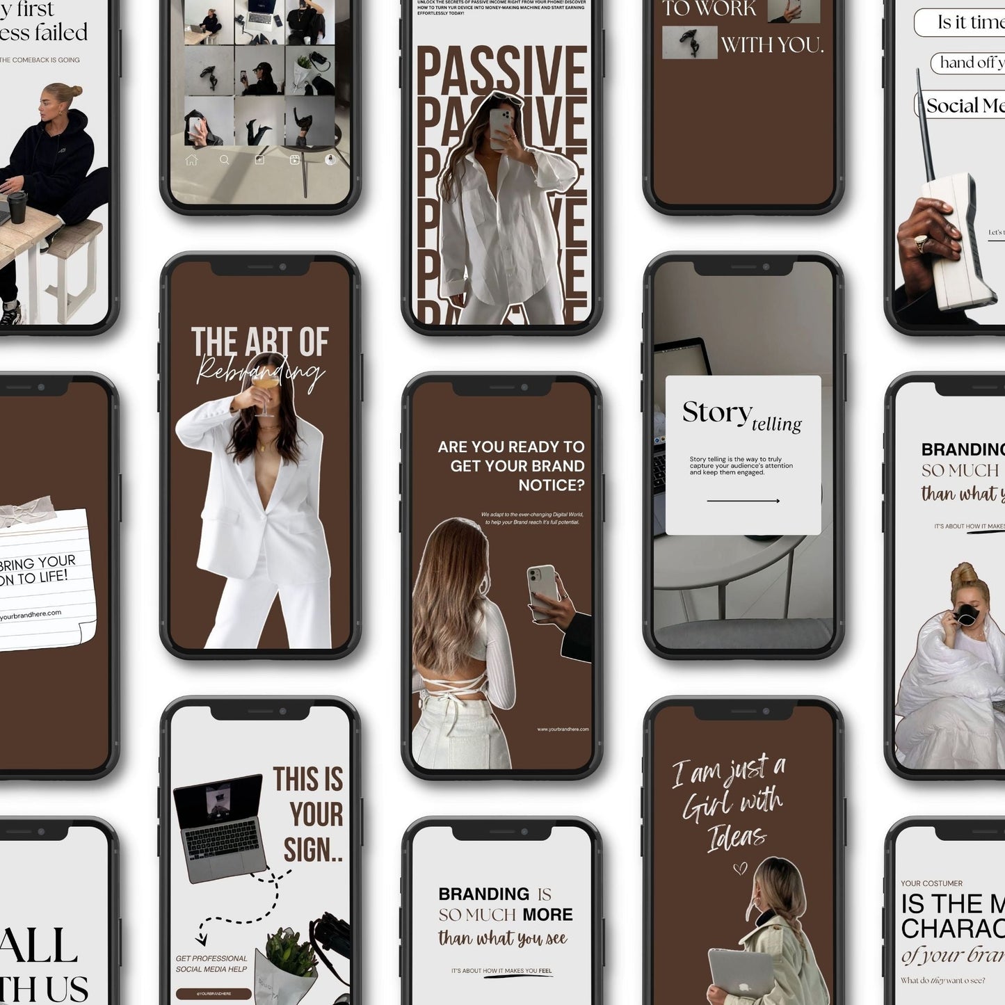 Canva Editable Instagram Templates | MRR Marketing | Vertical Brown Social Media Bundle (1080x1350 + 1080x1920) | PLR & MRR Resell Rights Boundless PLR