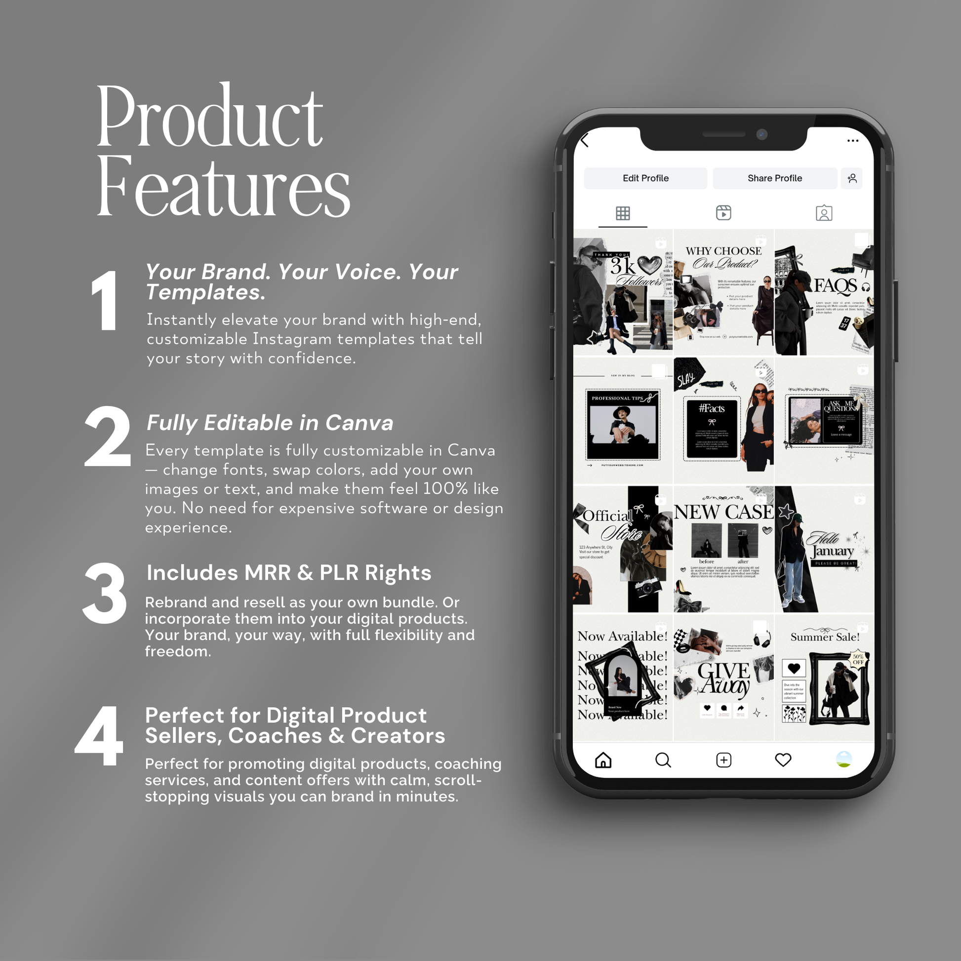 Canva-Editable Coquette Instagram Templates | 50 Square + 50 Portrait + 50 Story | MRR + PLR Boundless PLR