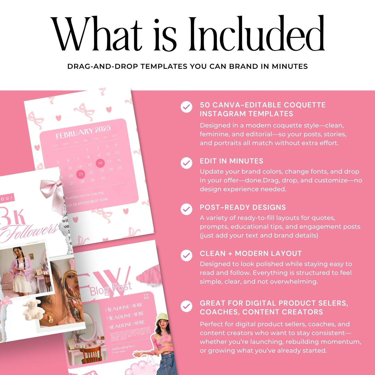 Pink Coquette Aesthetic Instagram Templates, Canva Editable Small Social Media Bundle for Small Business, MRR PLR Digital Product Boundless PLR