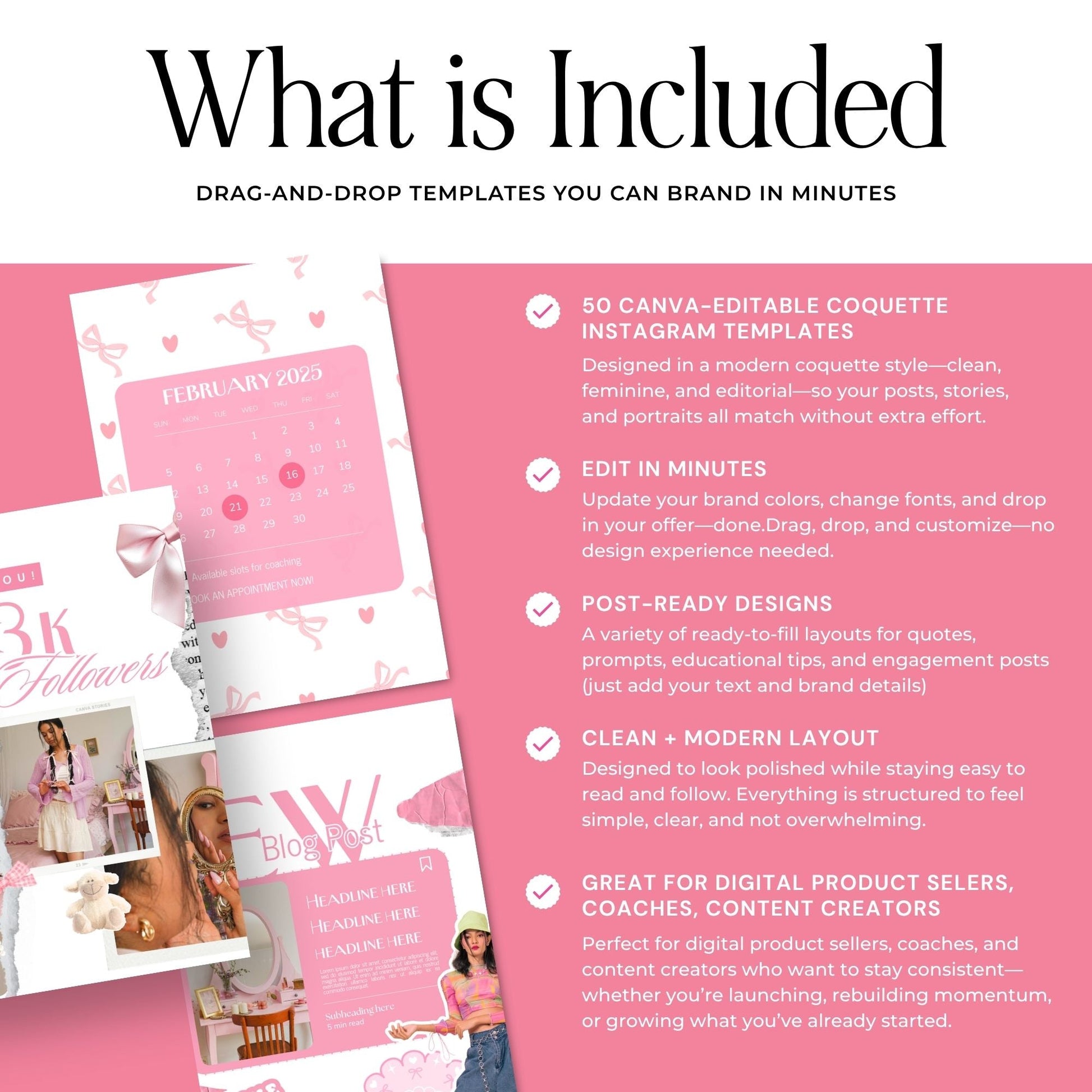 Pink Coquette Aesthetic Instagram Templates, Canva Editable Small Social Media Bundle for Small Business, MRR PLR Digital Product Boundless PLR
