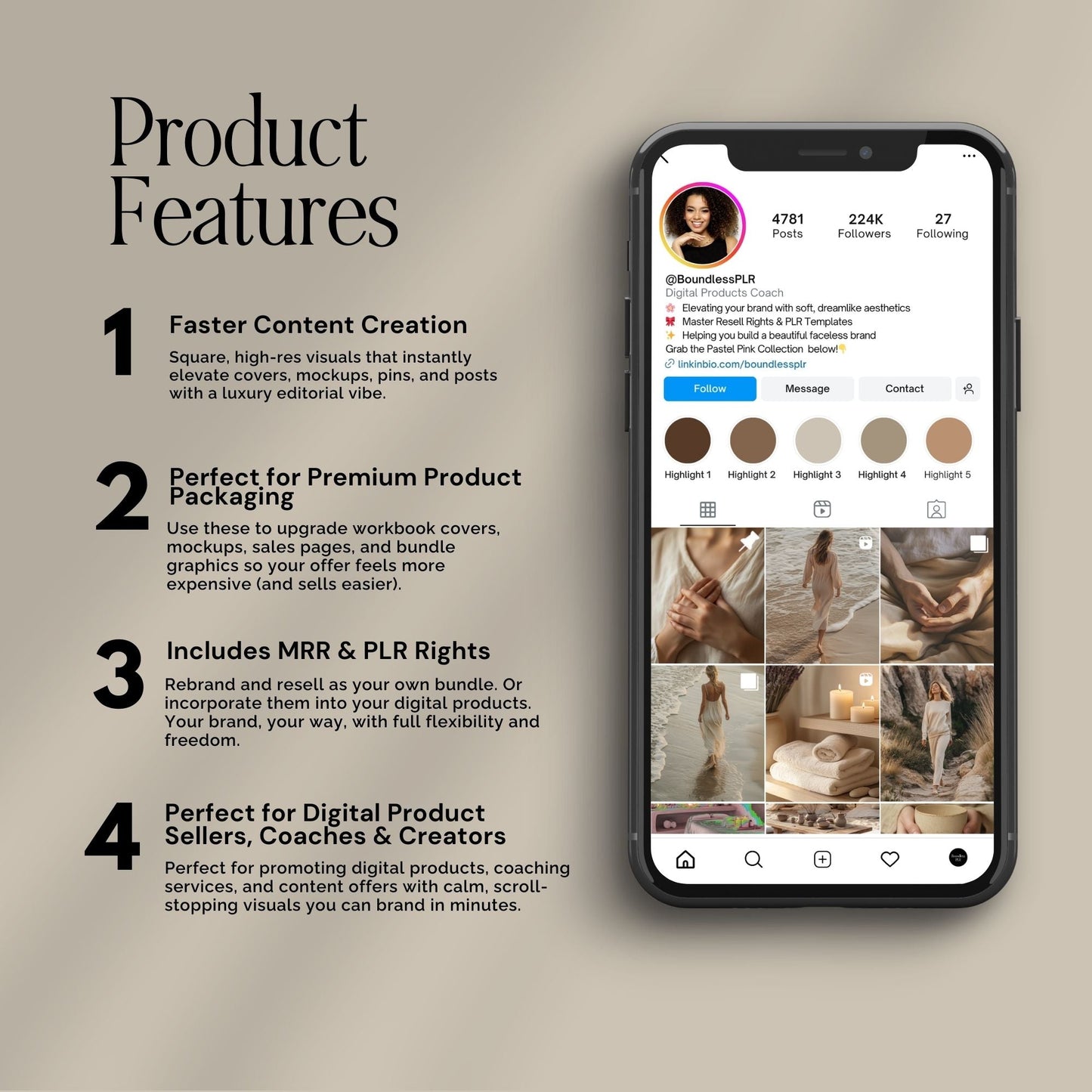 Holistic AI Stock Images Bundle for Instagram | 68 Neutral Wellness Images | PLR + MRR Resell Rights Boundless PLR