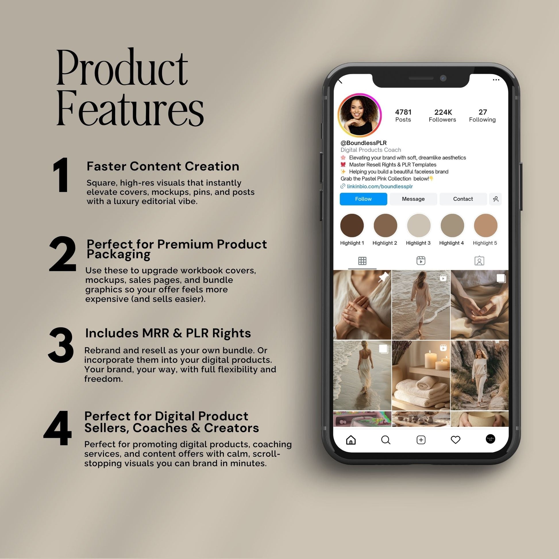 Holistic AI Stock Images Bundle for Instagram | 68 Neutral Wellness Images | PLR + MRR Resell Rights Boundless PLR