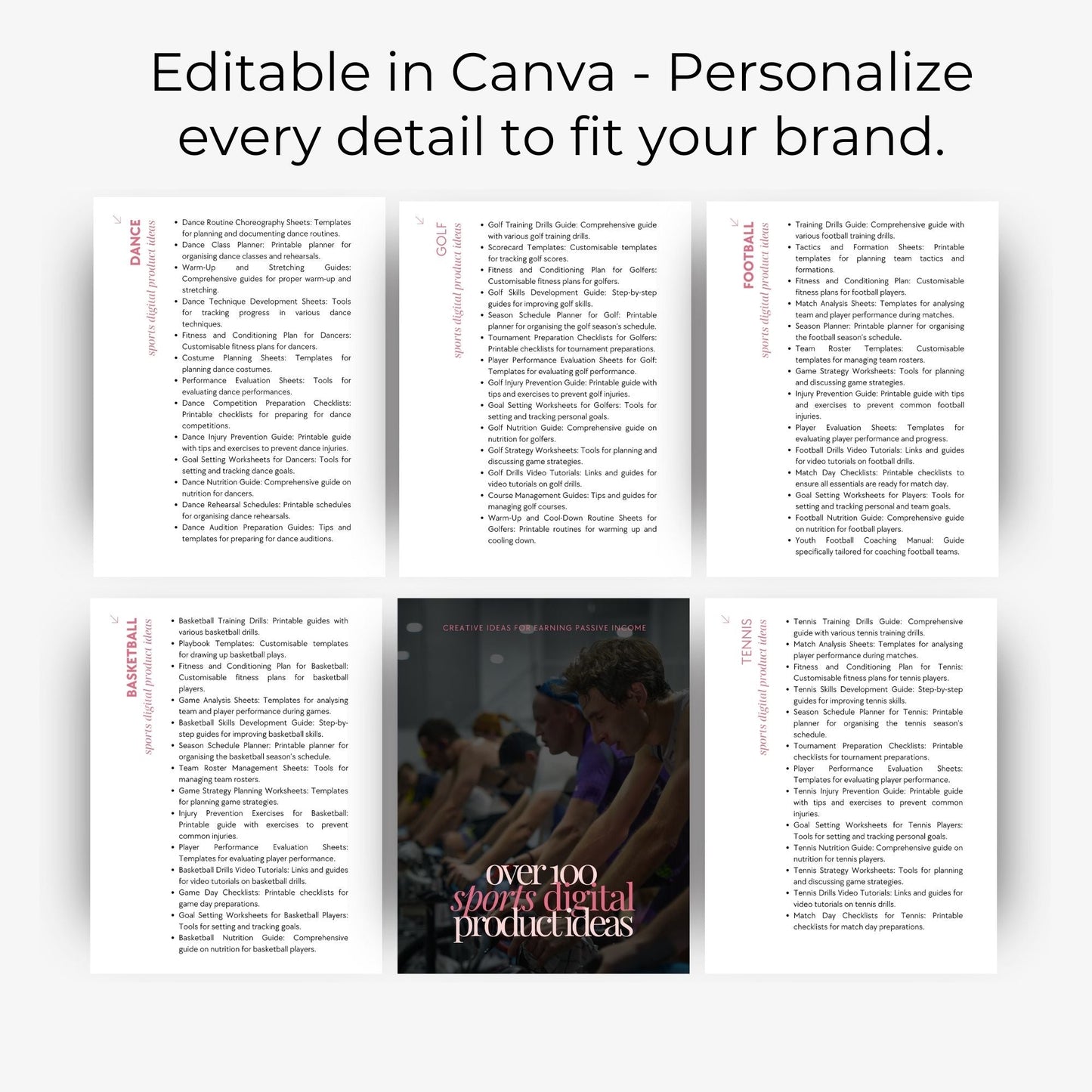 Digital Product Ideas Ebook — 100+ Sports Niche Ideas | Canva Editable PLR MRR Resell Rights | Passive Income Guide Boundless PLR