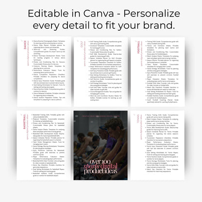 Digital Product Ideas Ebook — 100+ Sports Niche Ideas | Canva Editable PLR MRR Resell Rights | Passive Income Guide Boundless PLR