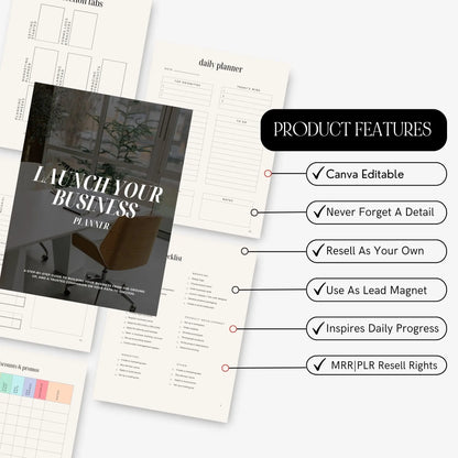Launch Your Business Planner – Canva Editable (MRR & PLR Rights Included) Boundless PLR