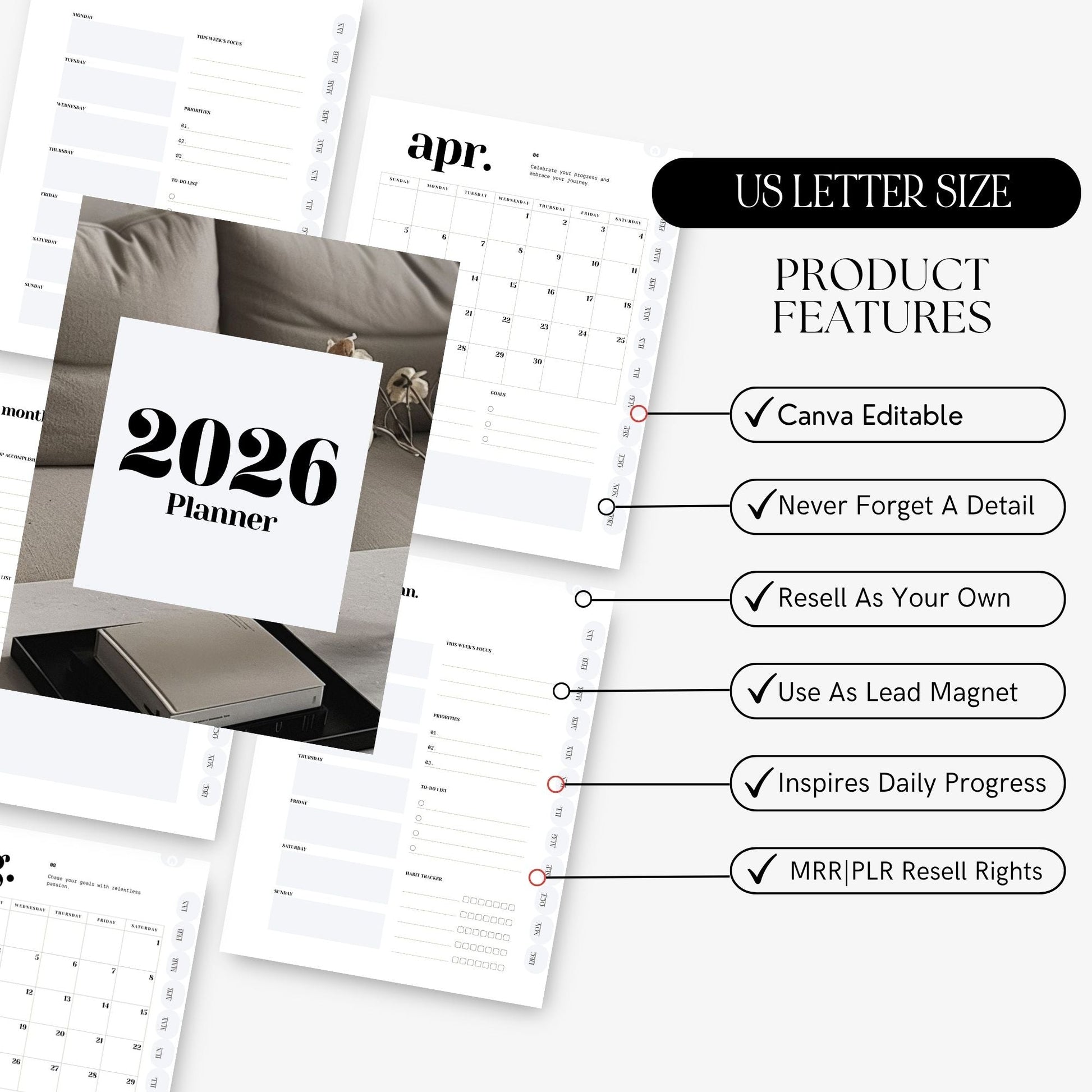 2026 Monthly & Weekly Planner | Canva Editable Template | PLR & MRR Resell Rights | Printable Digital Download (US Letter) Boundless PLR