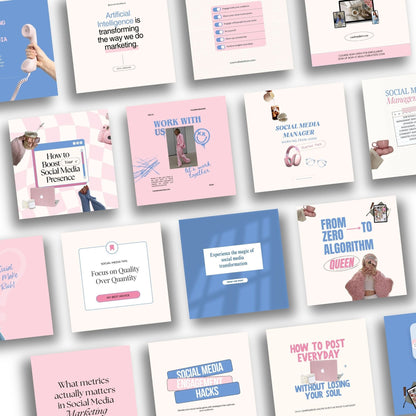 Pink & Blue Instagram Templates Pack (Canva Editable) | 50 Designs, 3 Sizes | MRR + PLR + Bonuses Boundless PLR