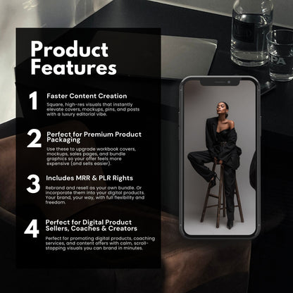 60 Aesthetic Faceless Marketing Stock Photos | Elegant Noir Editorial Collection | MRR & PLR Resell Rights