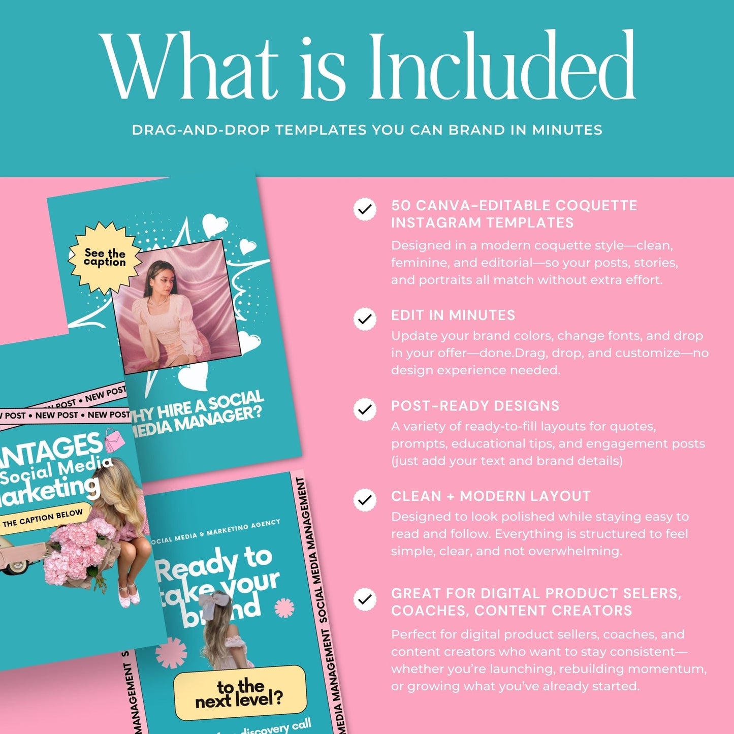 Social Media Management Templates | 60 Editable Canva Instagram Posts | MRR & PLR Resell Rights Boundless PLR