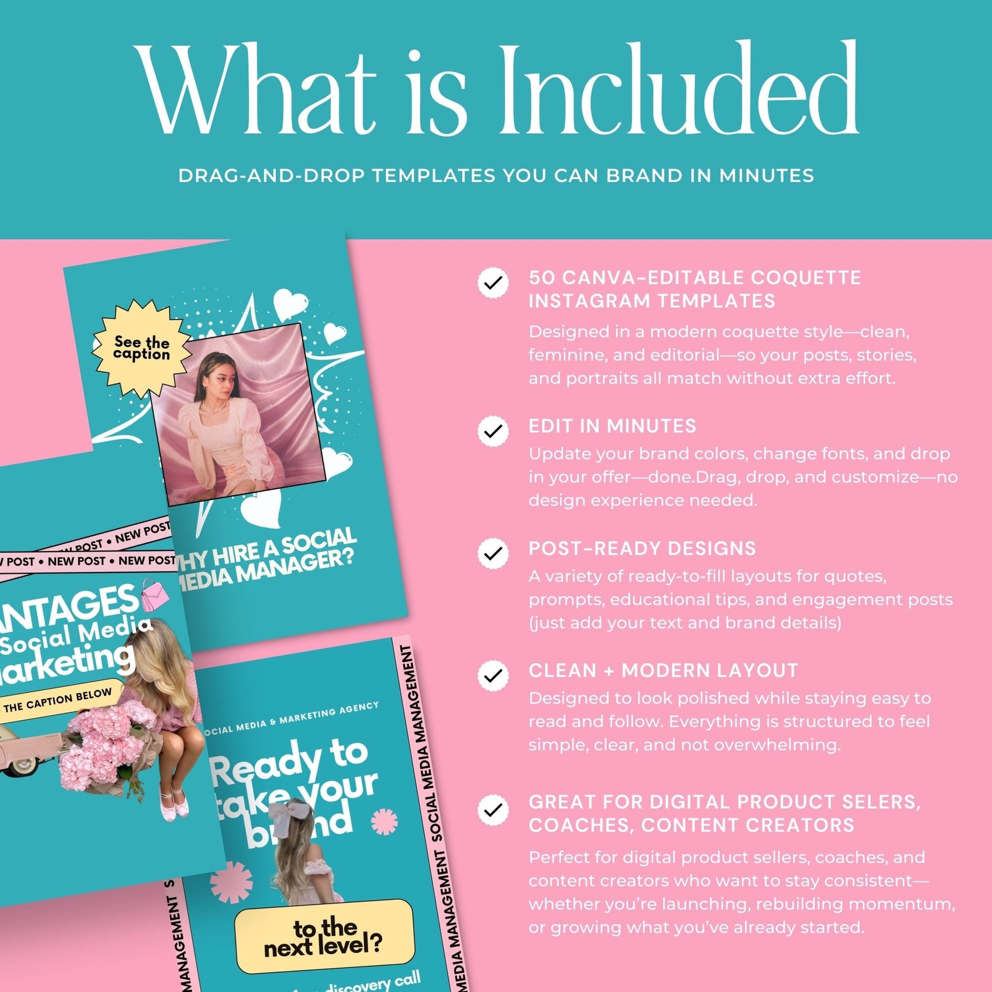 Social Media Management Templates | 60 Editable Canva Instagram Posts | MRR & PLR Resell Rights Boundless PLR