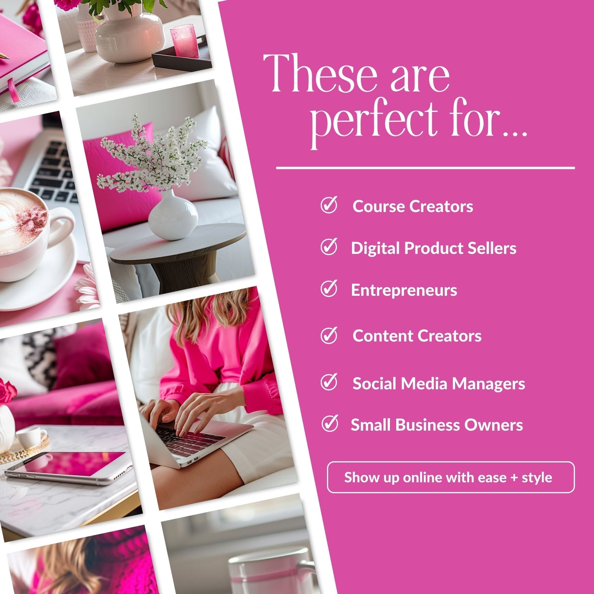 Pink Stock Photos Bundle (Hot Pink Aesthetic) | 35 Images | Canva Download | 3 Sizes Boundless PLR