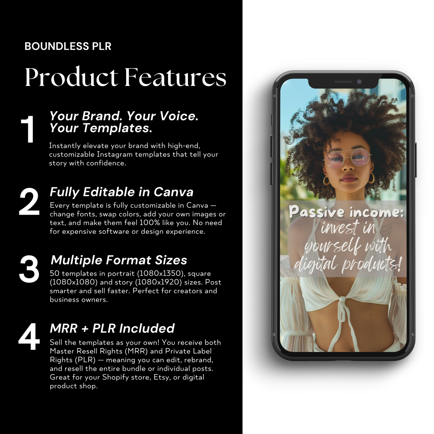Motivational Instagram Posts, Stories, & Portraits, Empowering Women Canva Templates, Editable Social Media Bundle, PLR + MRR Resell Rights Boundless PLR