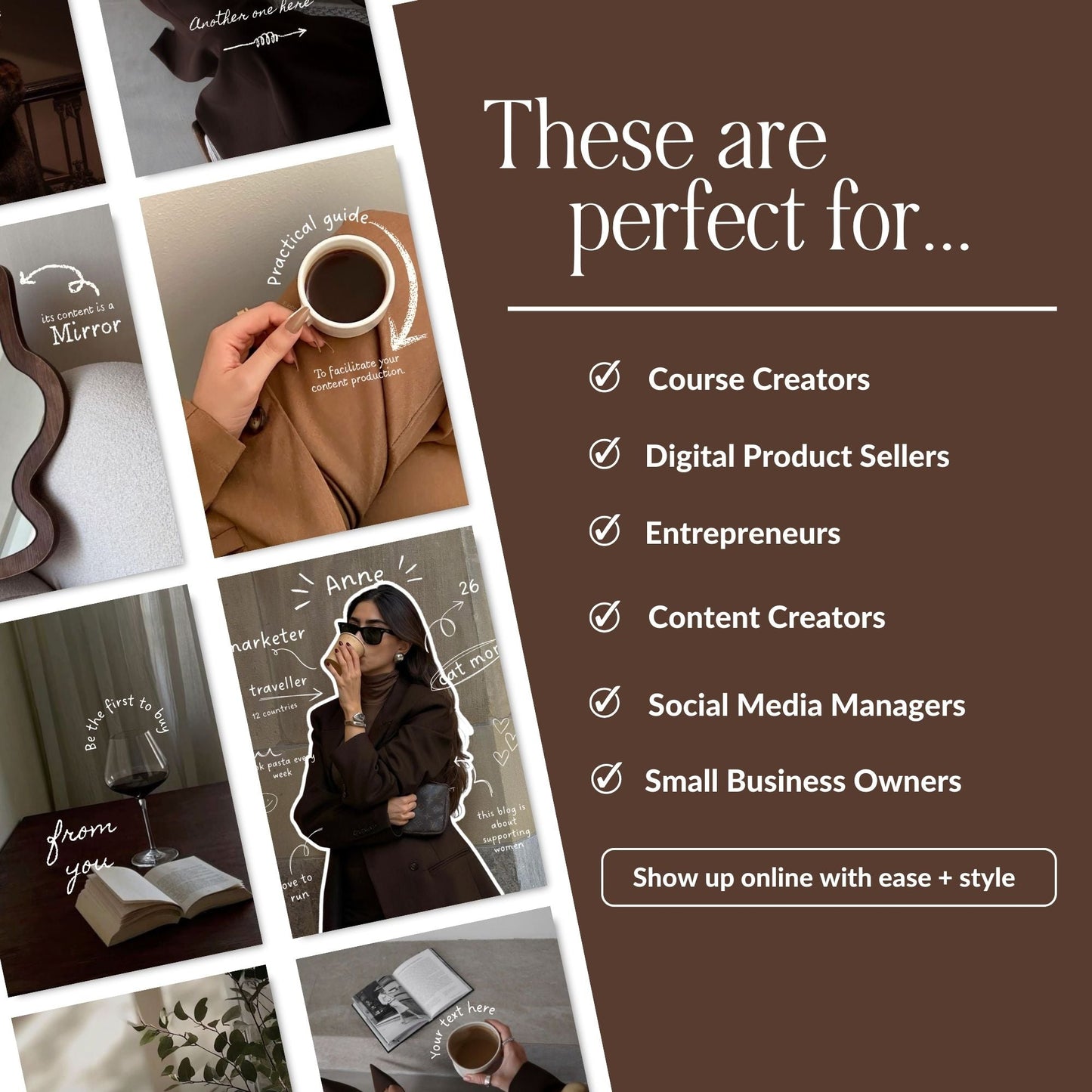 PLR Instagram Templates, 20 Brown Aesthetic Posts, Digital Products with MRR, Canva Editable Boundless PLR