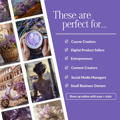 Purple Parisian AI Stock Images | 102 Lavender Aesthetic Canva Images with MRR + PLR Boundless PLR