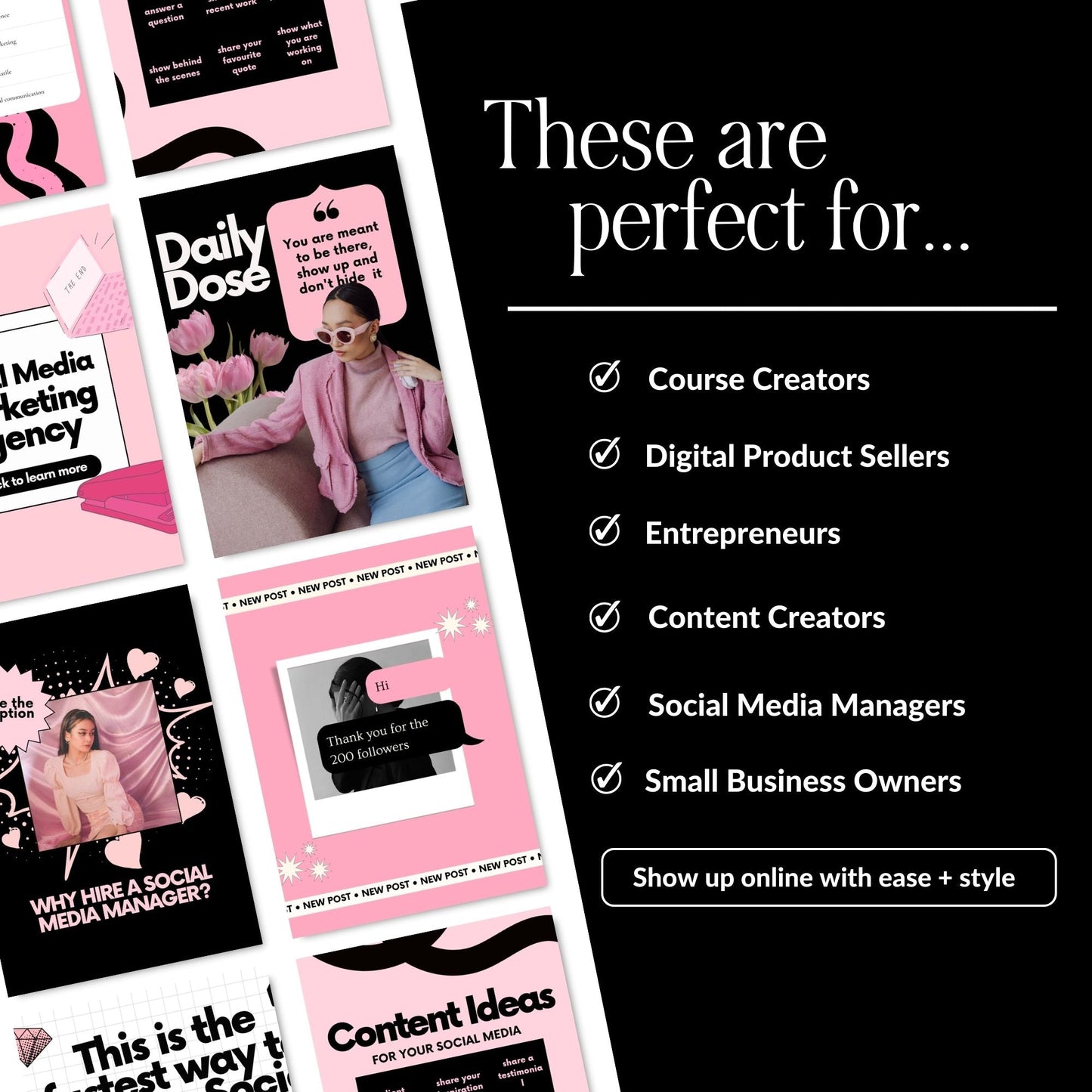 Instagram Templates Canva | Social Media Templates | Black Pink | MRR PLR Digital Products Boundless PLR