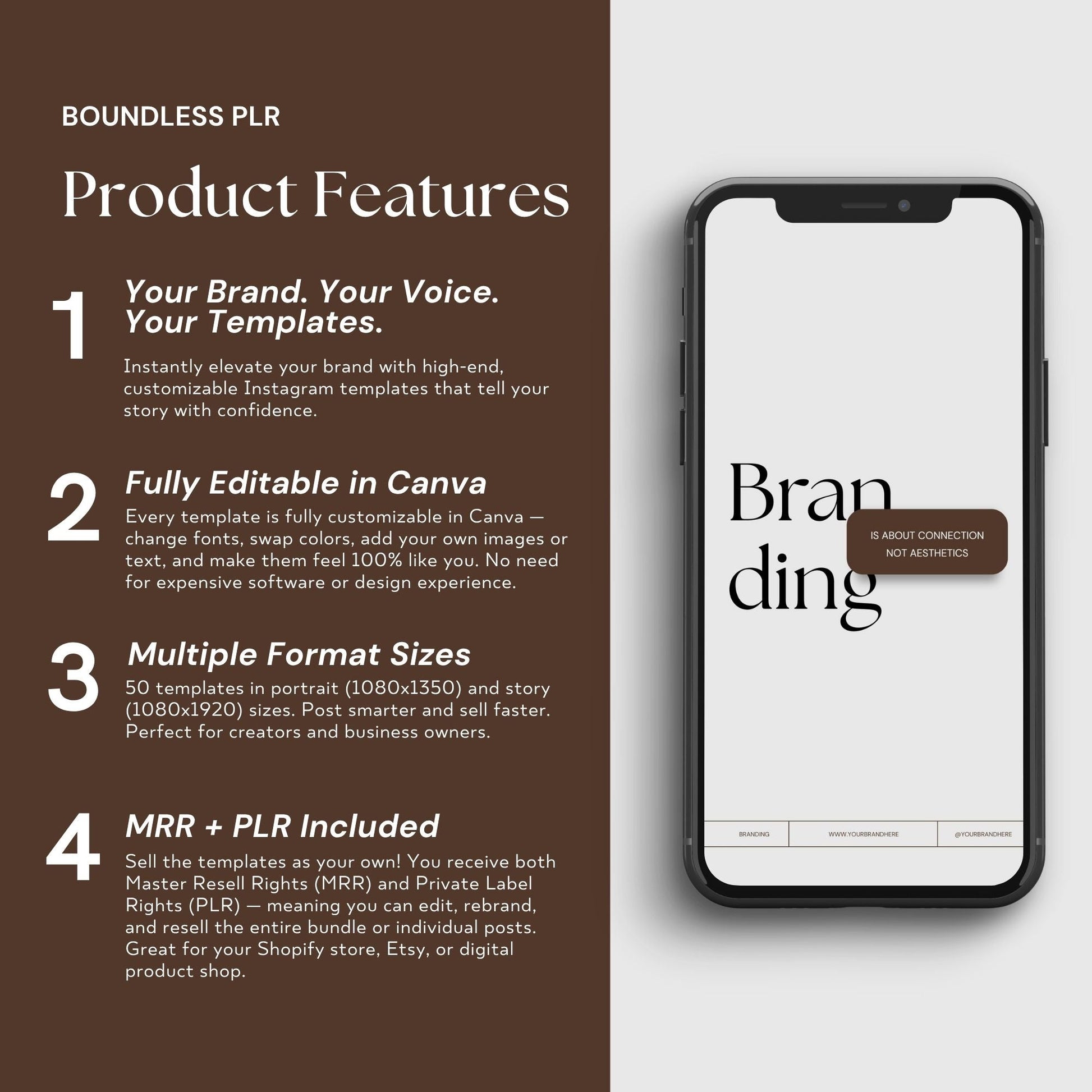 Canva Editable Instagram Templates | MRR Marketing | Vertical Brown Social Media Bundle (1080x1350 + 1080x1920) | PLR & MRR Resell Rights Boundless PLR